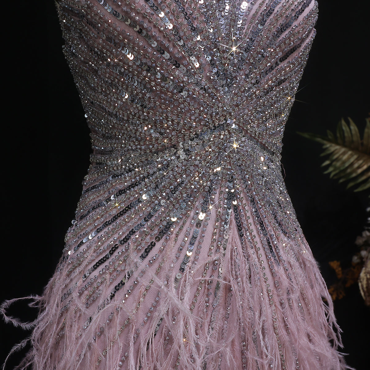 Luxury Beaded Blue Mermaid Feathers Prom Dress SS004 