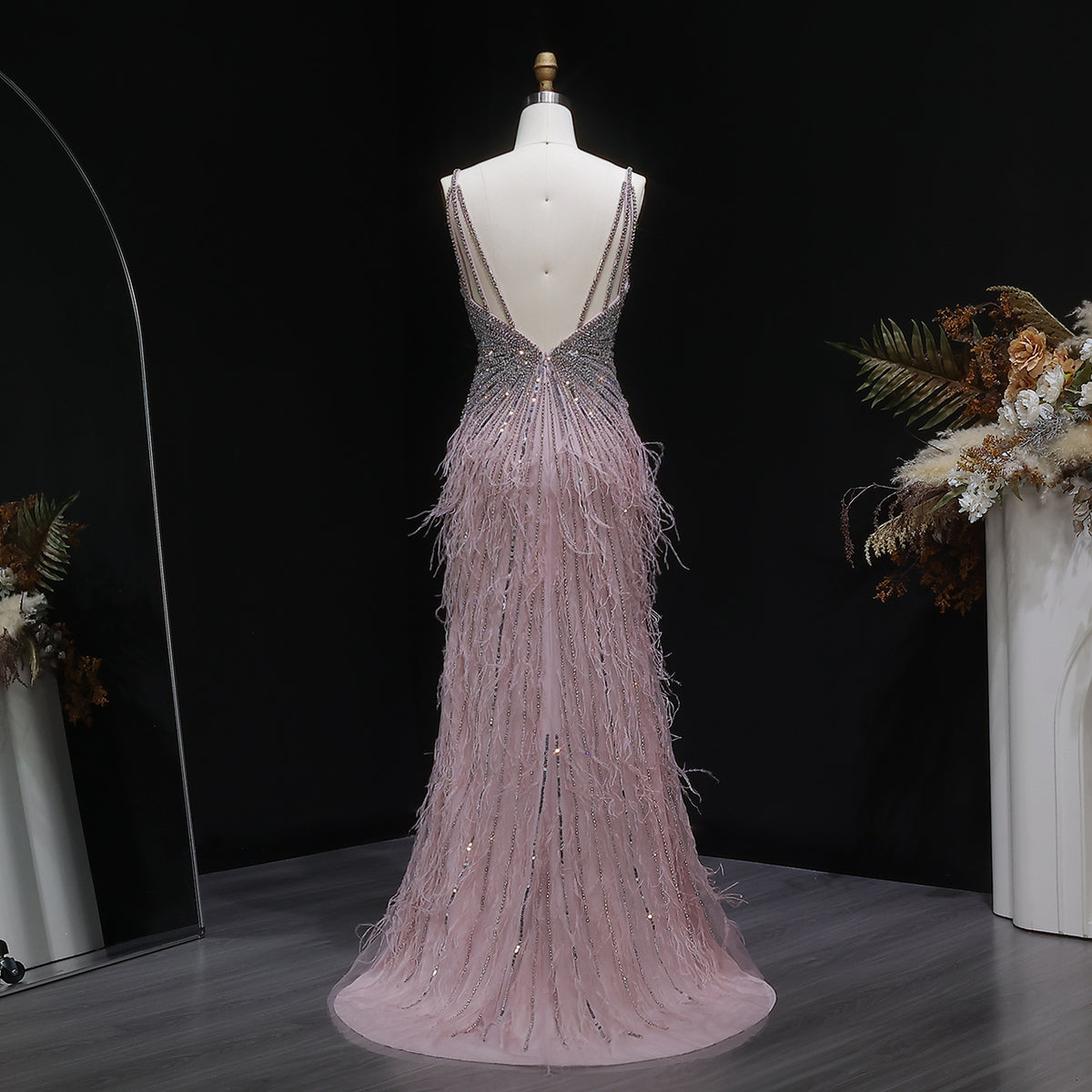 Luxury Beaded Blue Mermaid Feathers Prom Dress SS004 