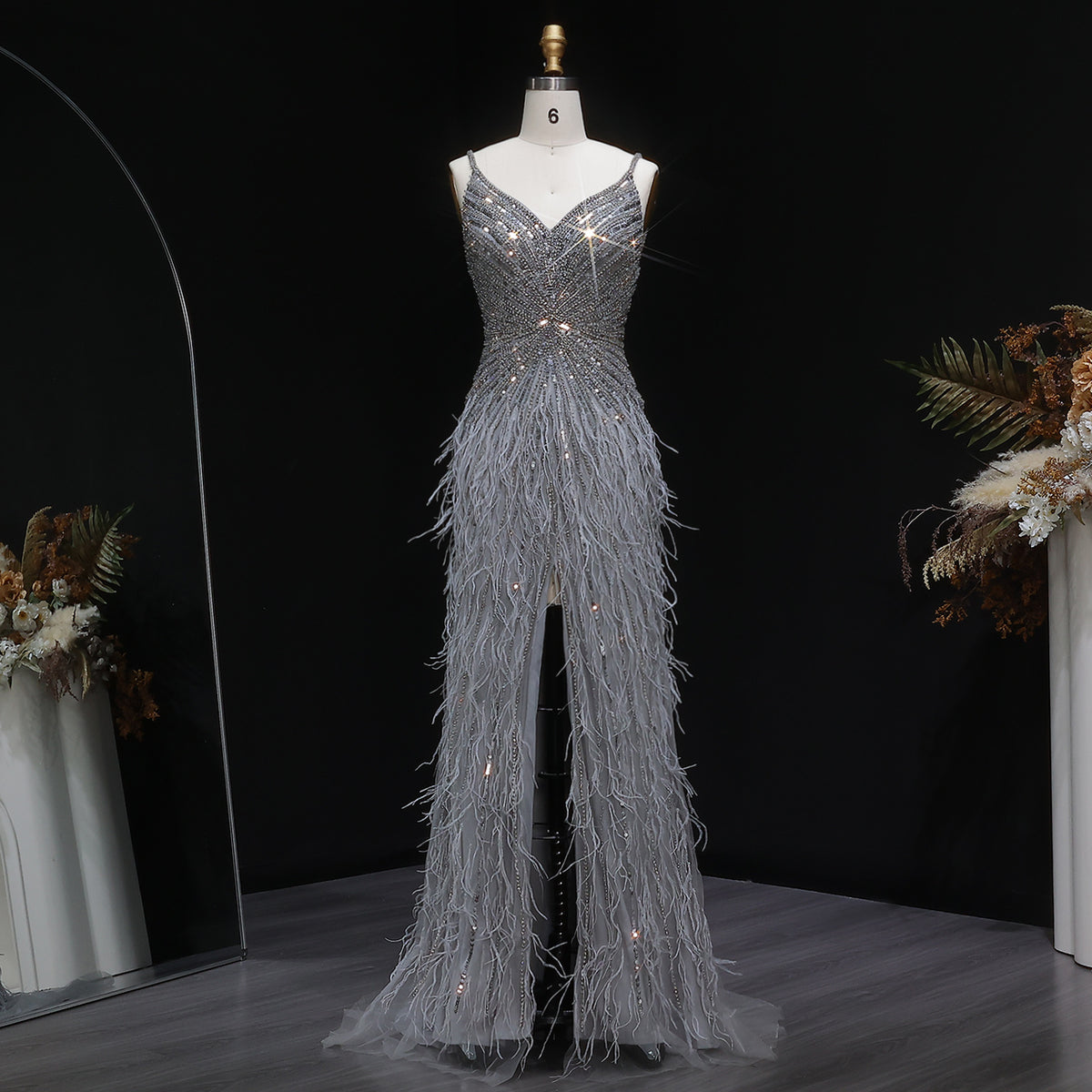 Luxury Beaded Blue Mermaid Feathers Prom Dress SS004 