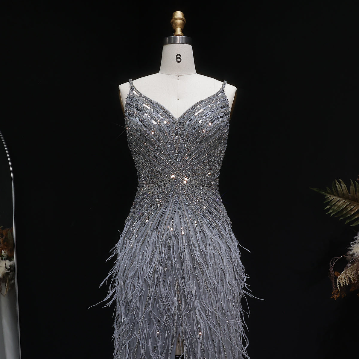 Luxury Beaded Blue Mermaid Feathers Prom Dress SS004 