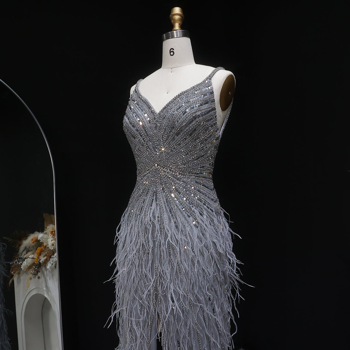 Luxury Beaded Blue Mermaid Feathers Prom Dress SS004 