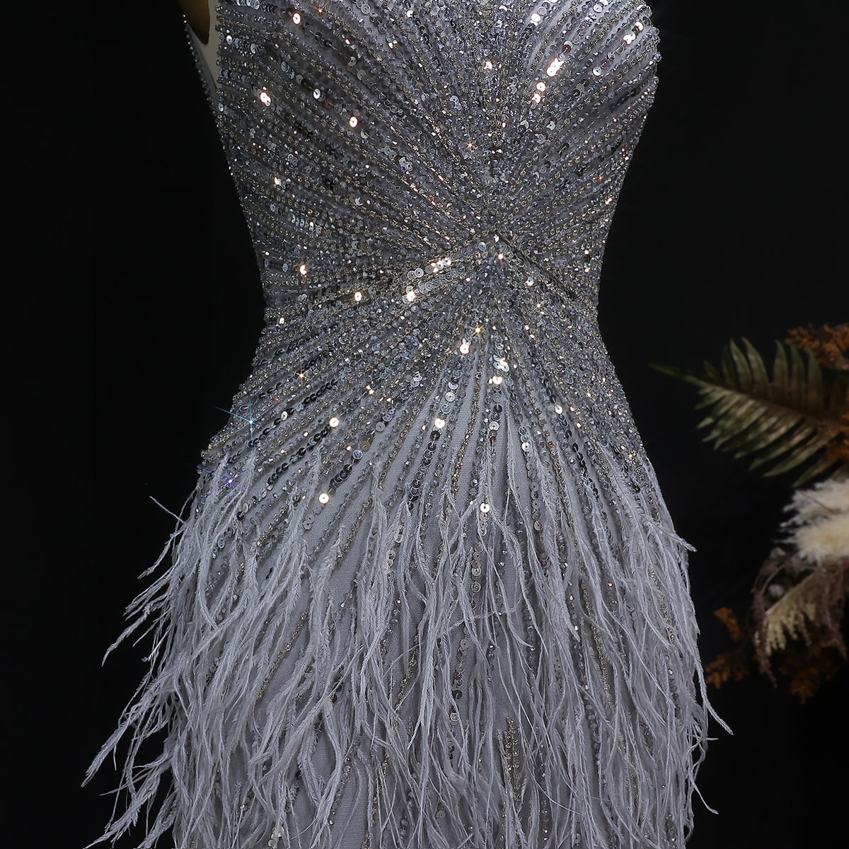 Luxury Beaded Blue Mermaid Feathers Prom Dress SS004 