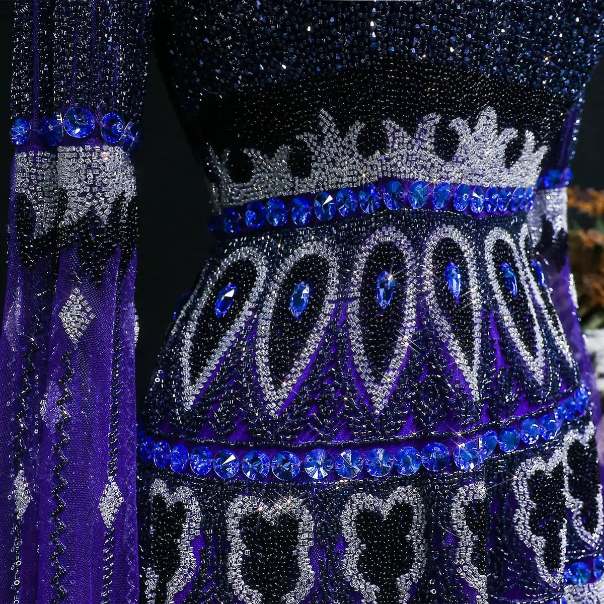 Luxury Purple Beaded Crystal Cape Sleeve Evening Dress SS009