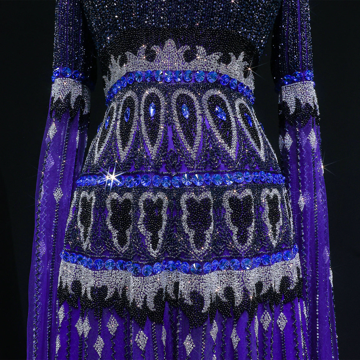 Luxury Purple Beaded Crystal Cape Sleeve Evening Dress SS009 
