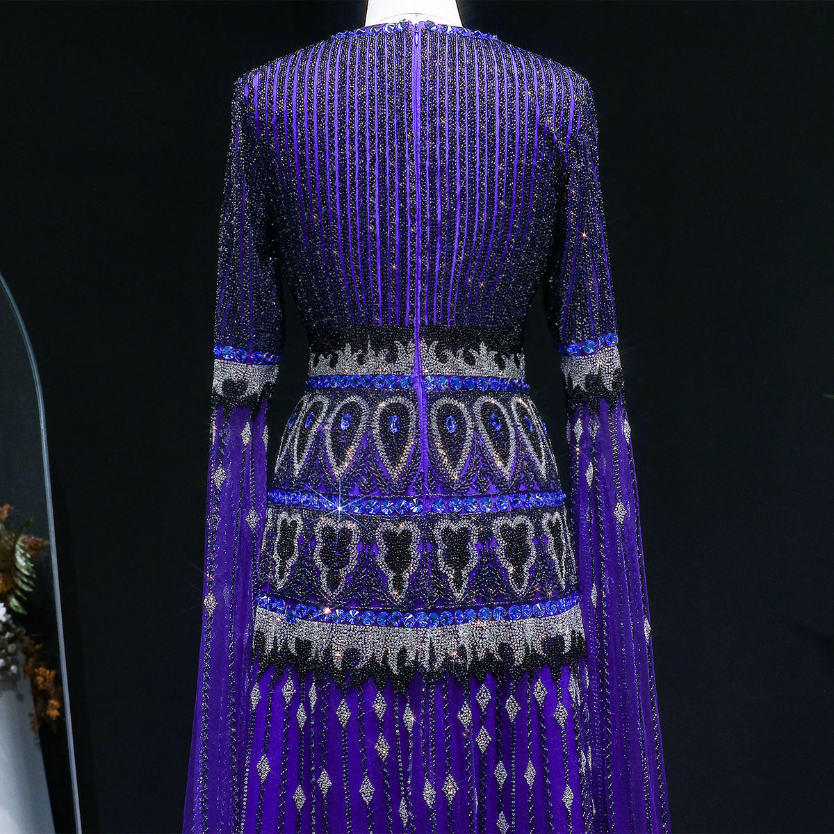 Luxury Purple Beaded Crystal Cape Sleeve Evening Dress SS009 