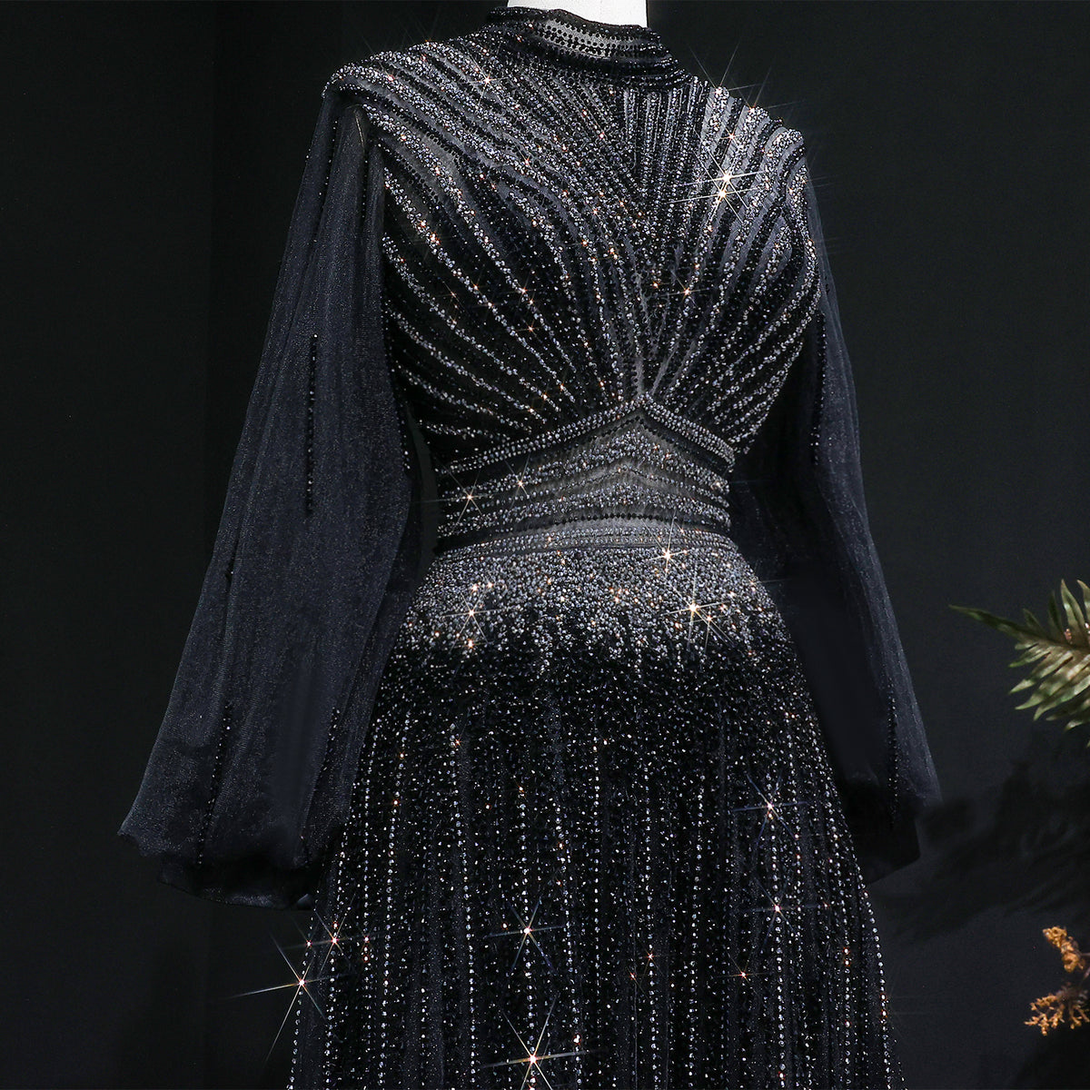 Luxury Blue Sequin Beaded Long Sleeve Evening Dress SS012 