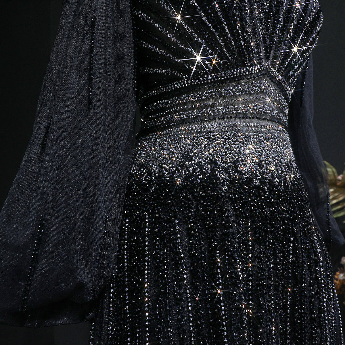 Luxury Blue Sequin Beaded Long Sleeve Evening Dress SS012 