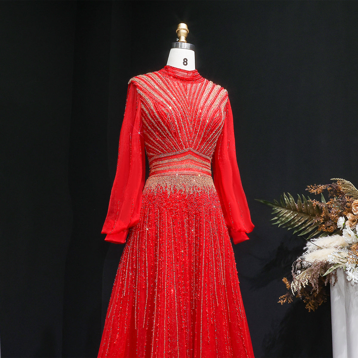 Luxury Blue Sequin Beaded Long Sleeve Evening Dress SS012 