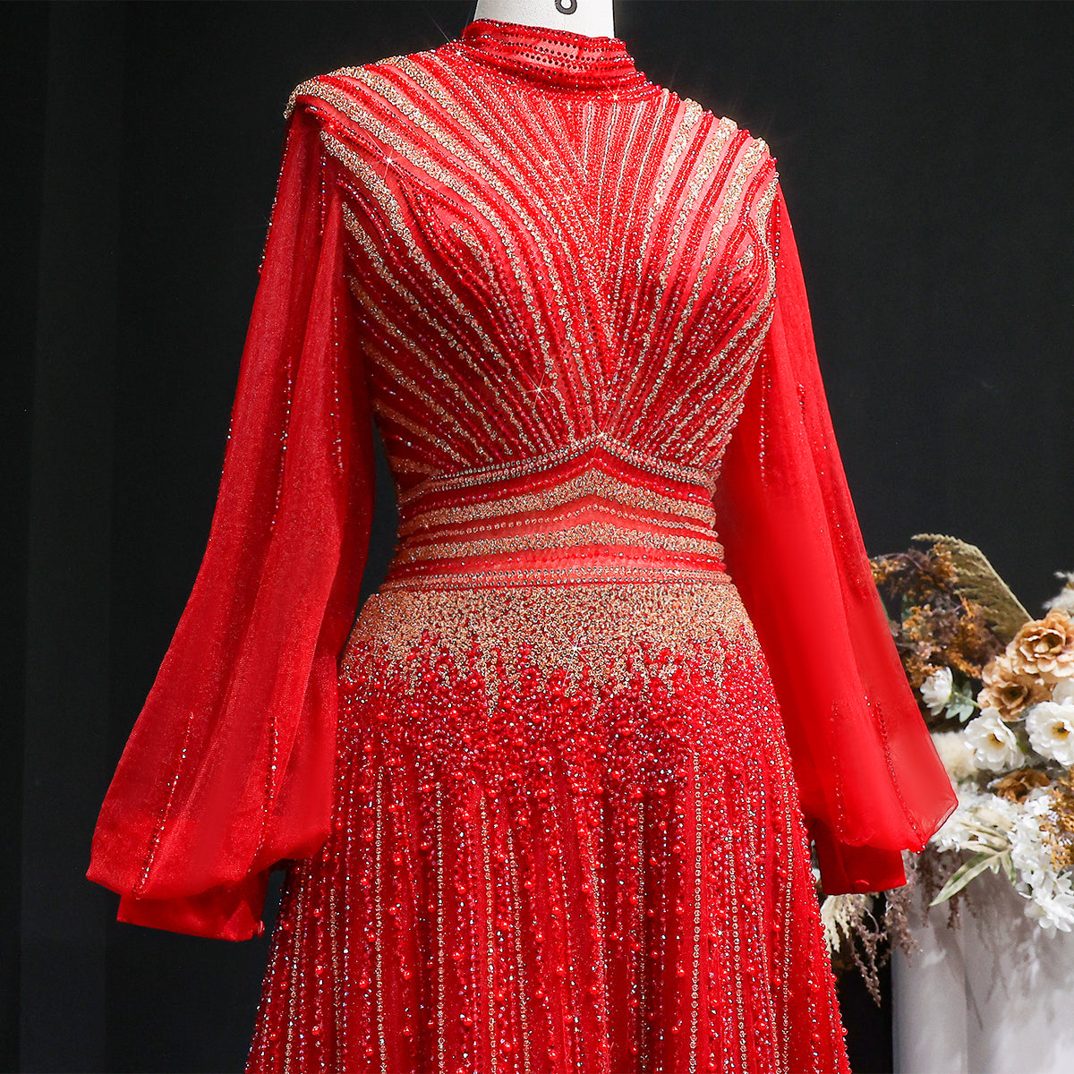 Luxury Blue Sequin Beaded Long Sleeve Evening Dress SS012 