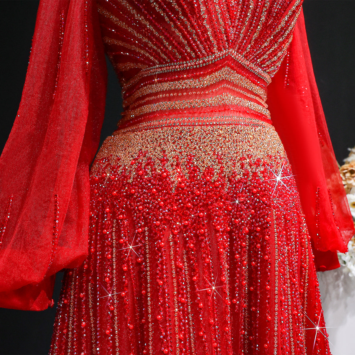 Luxury Blue Sequin Beaded Long Sleeve Evening Dress SS012 