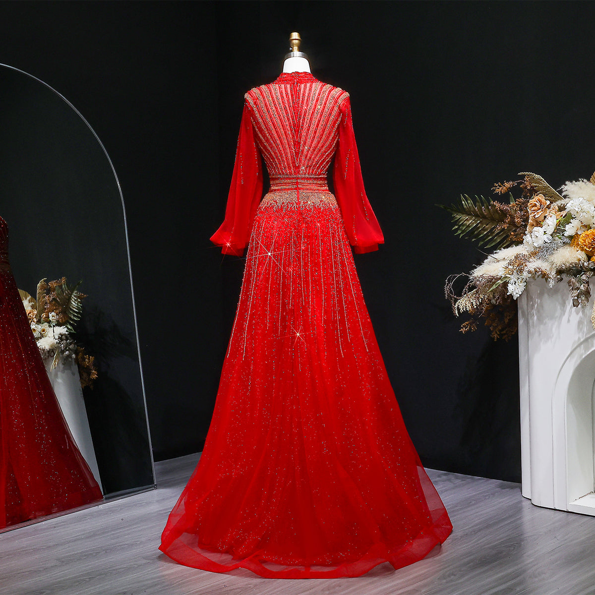 Luxury Blue Sequin Beaded Long Sleeve Evening Dress SS012 