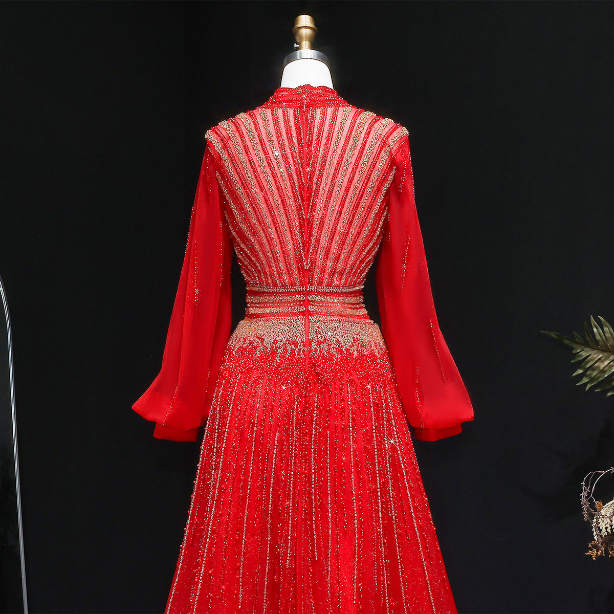 Luxury Blue Sequin Beaded Long Sleeve Evening Dress SS012 