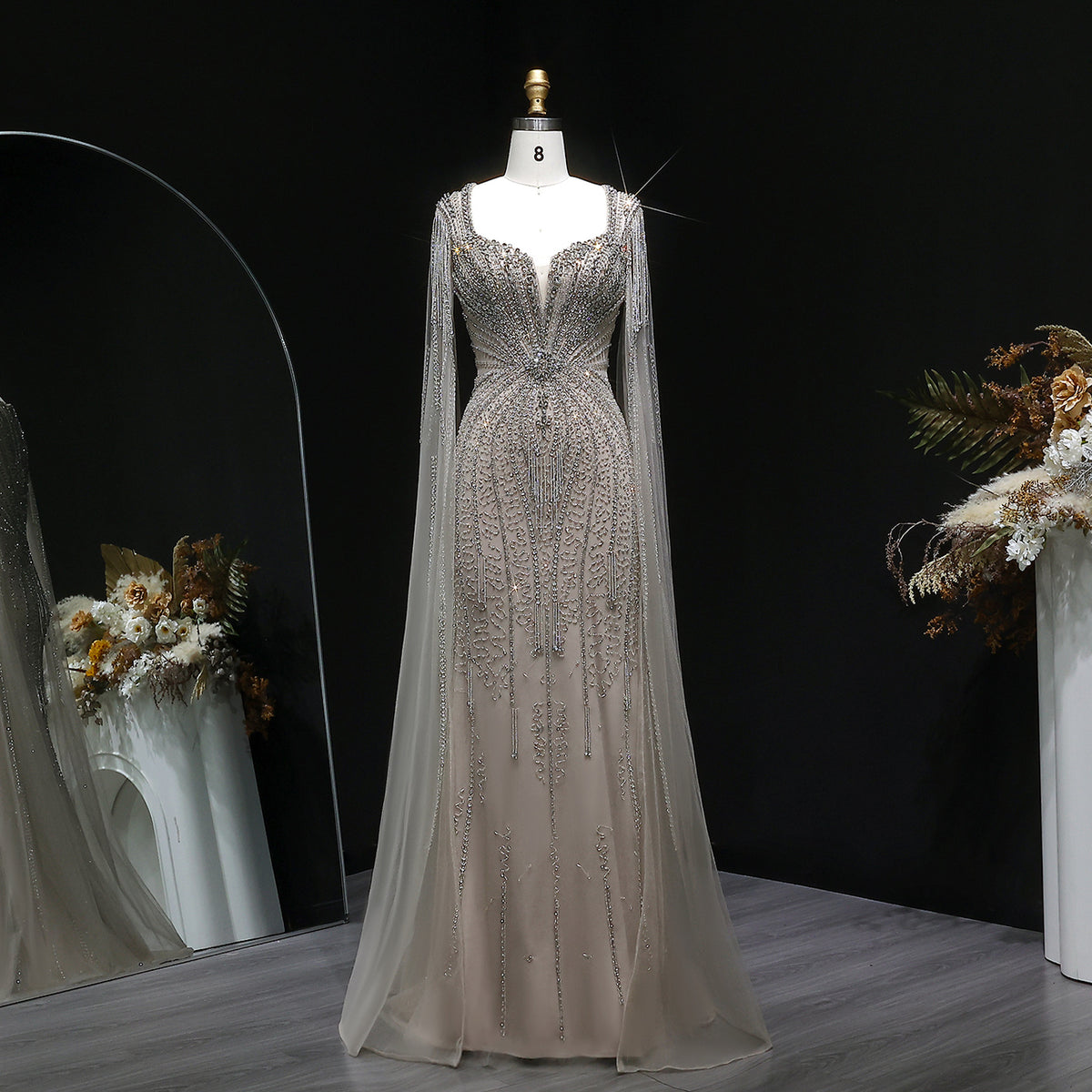 Luxury Mermaid Evening Dress with Cape Sleeves SS024 