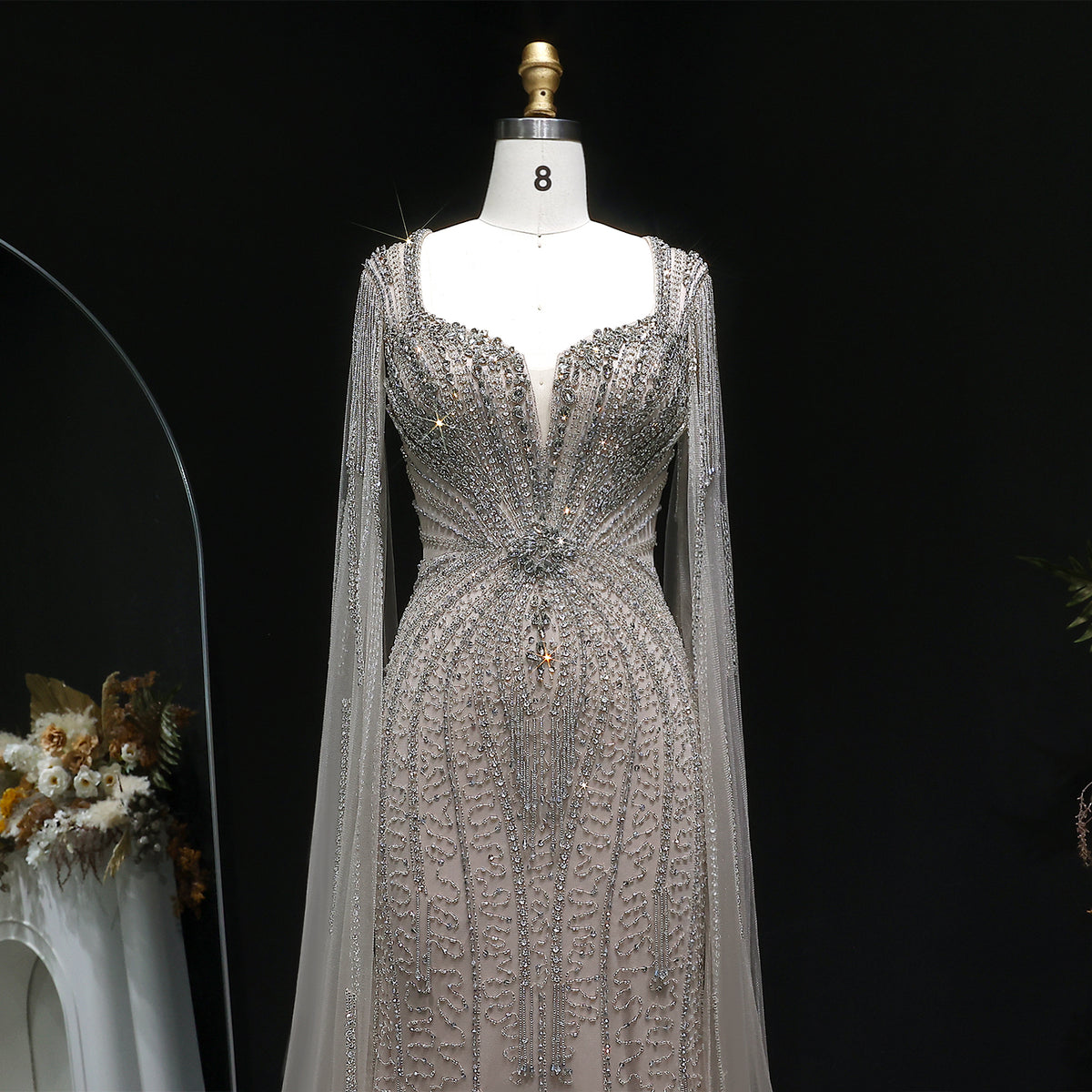 Luxury Mermaid Evening Dress with Cape Sleeves SS024 