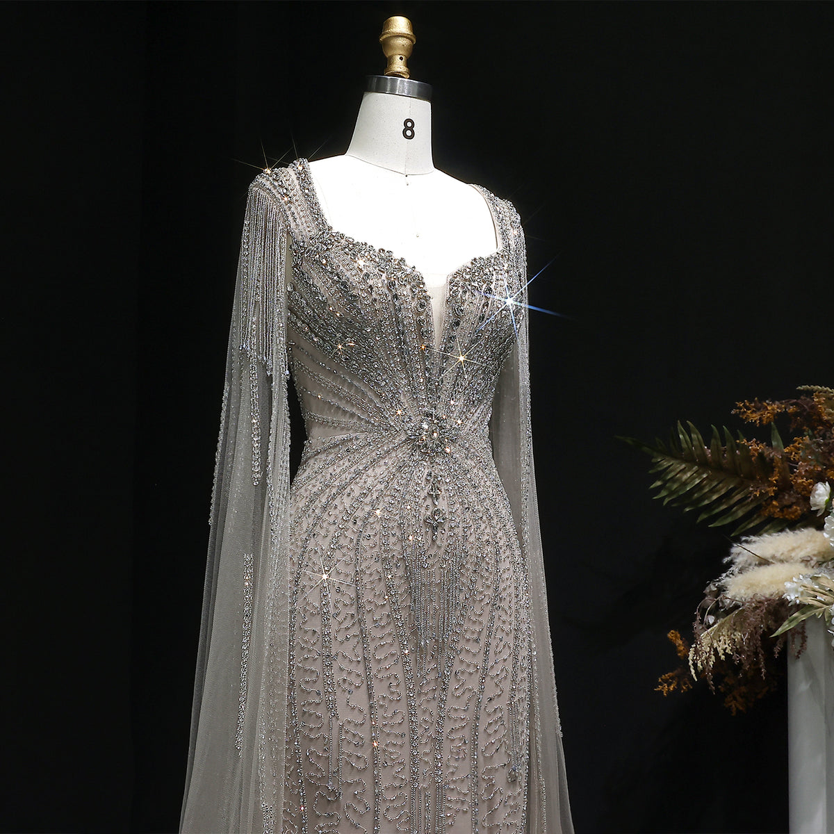 Luxury Mermaid Evening Dress with Cape Sleeves SS024 