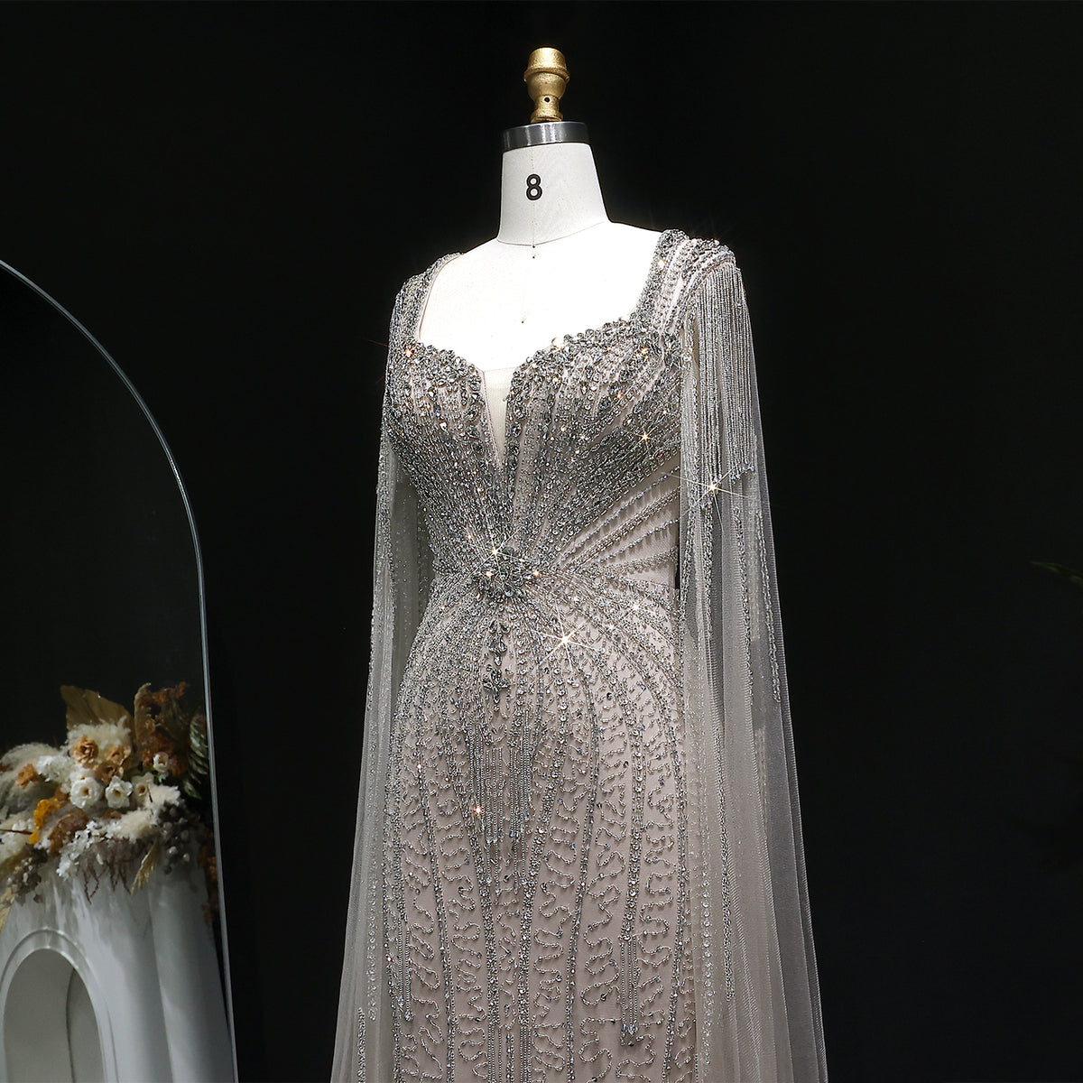 Luxury Mermaid Evening Dress with Cape Sleeves SS024 