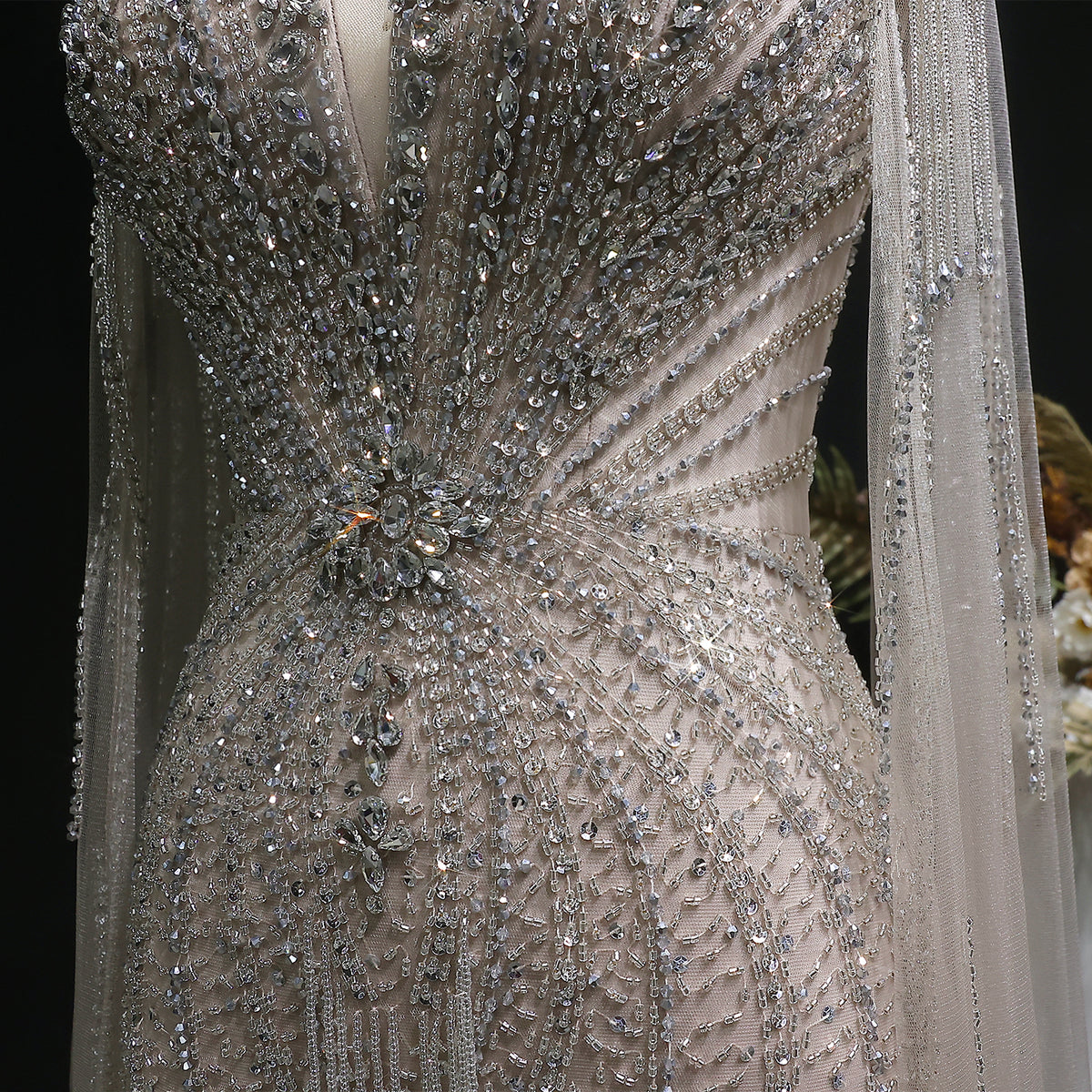 Luxury Mermaid Evening Dress with Cape Sleeves SS024 