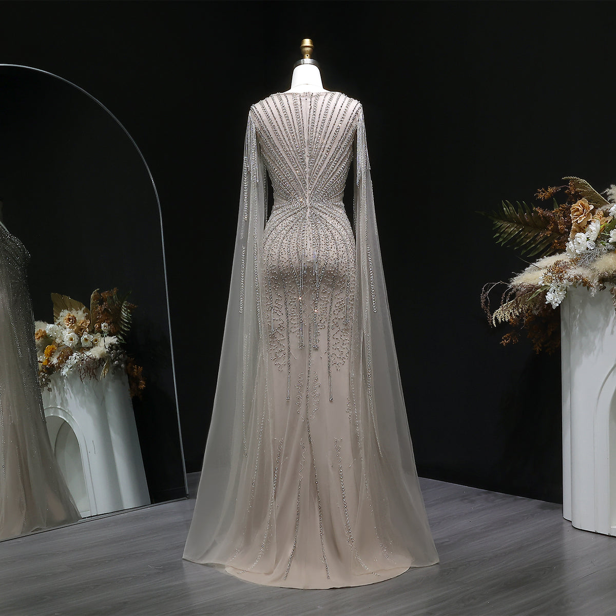 Luxury Mermaid Evening Dress with Cape Sleeves SS024 