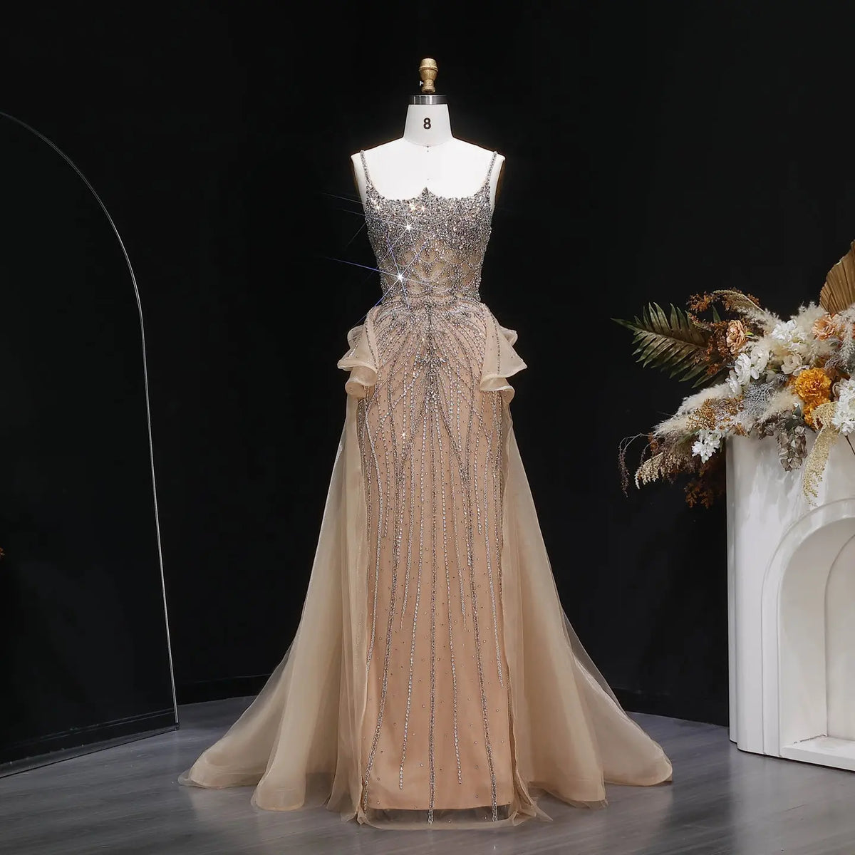 Luxury Champagne Mermaid Evening Dress with Overskirt SS026 