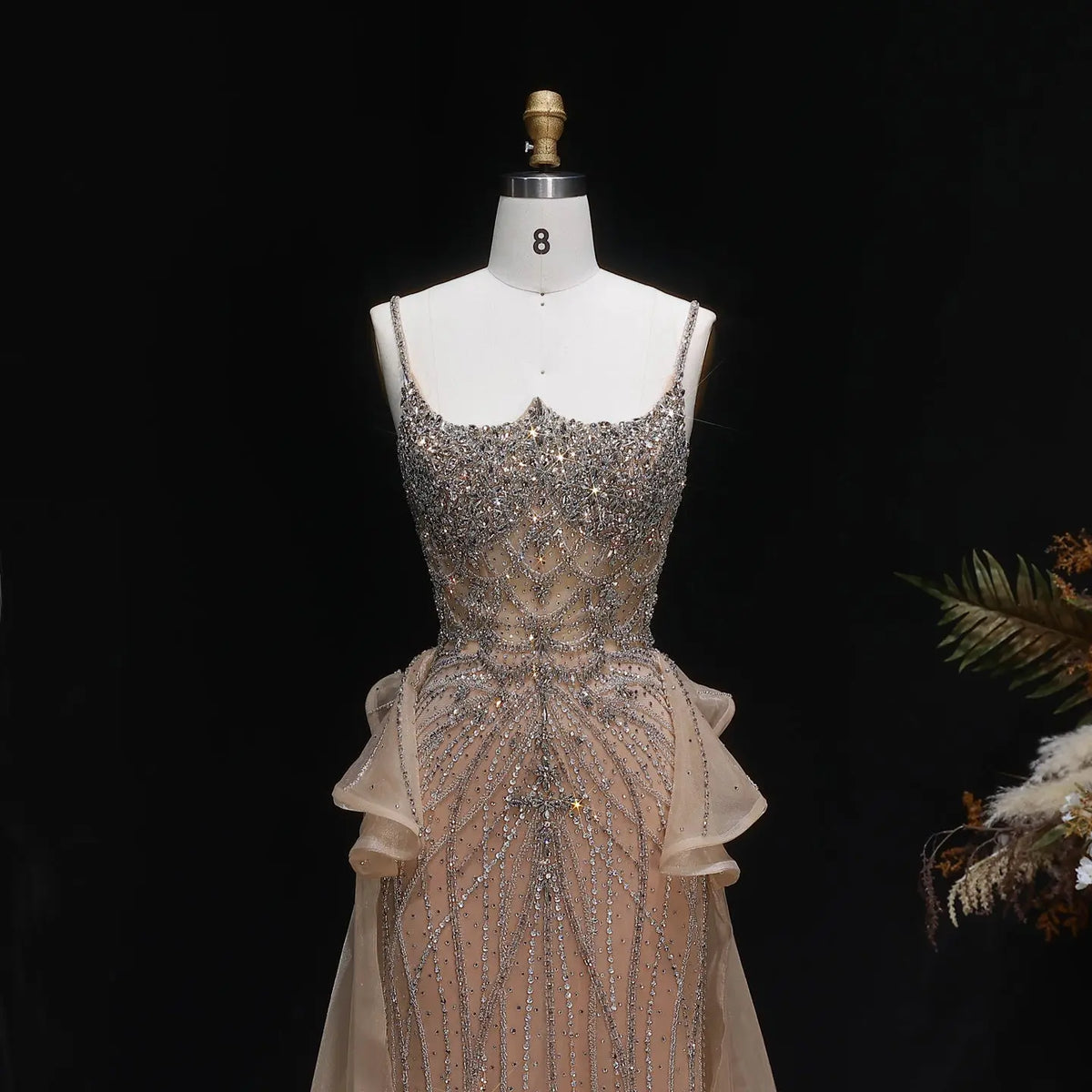 Luxury Champagne Mermaid Evening Dress with Overskirt SS026 