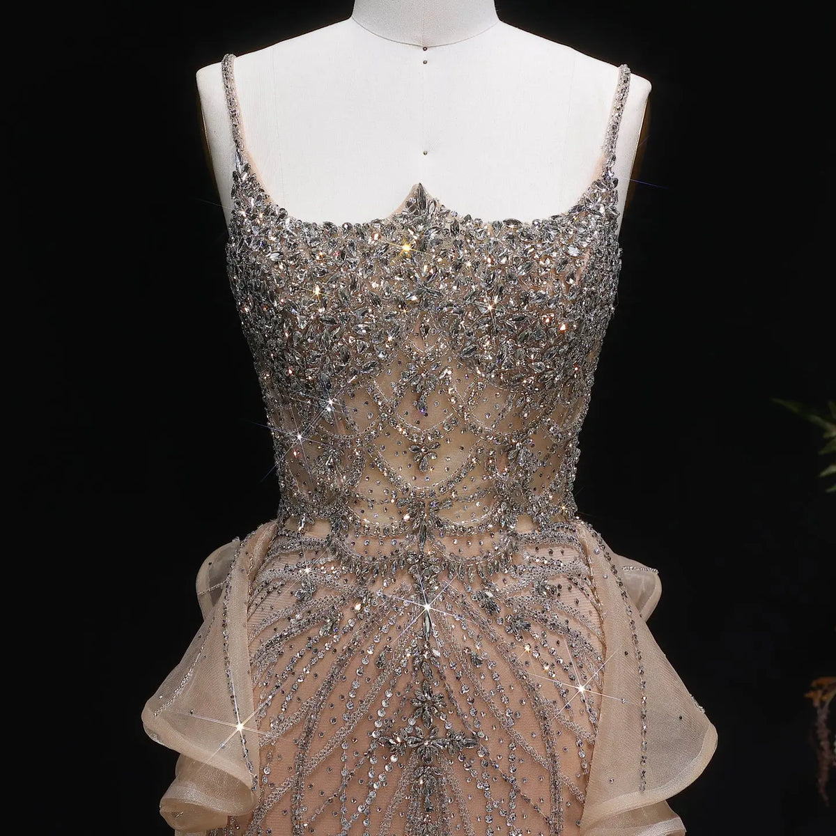Luxury Champagne Mermaid Evening Dress with Overskirt SS026 