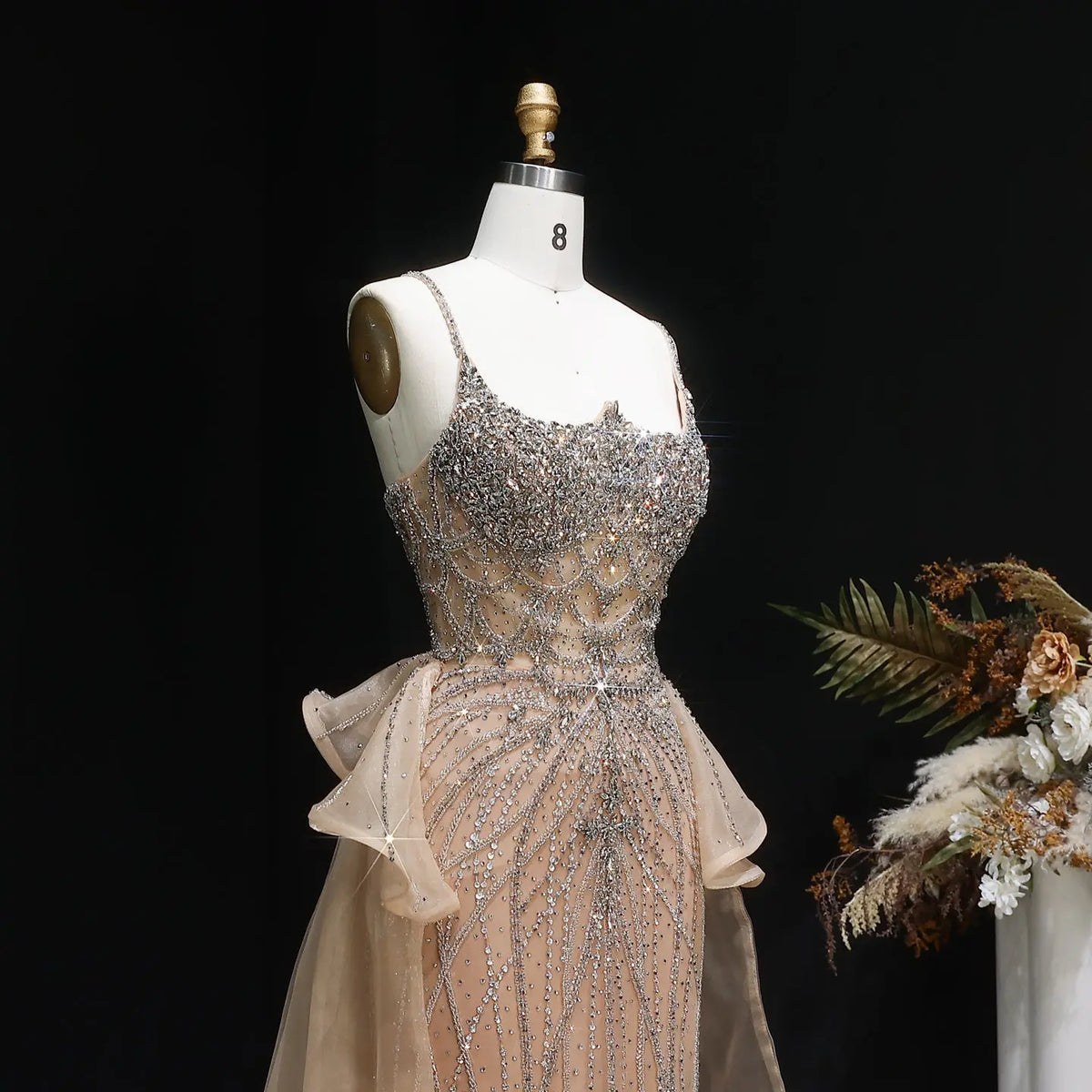 Luxury Champagne Mermaid Evening Dress with Overskirt SS026 