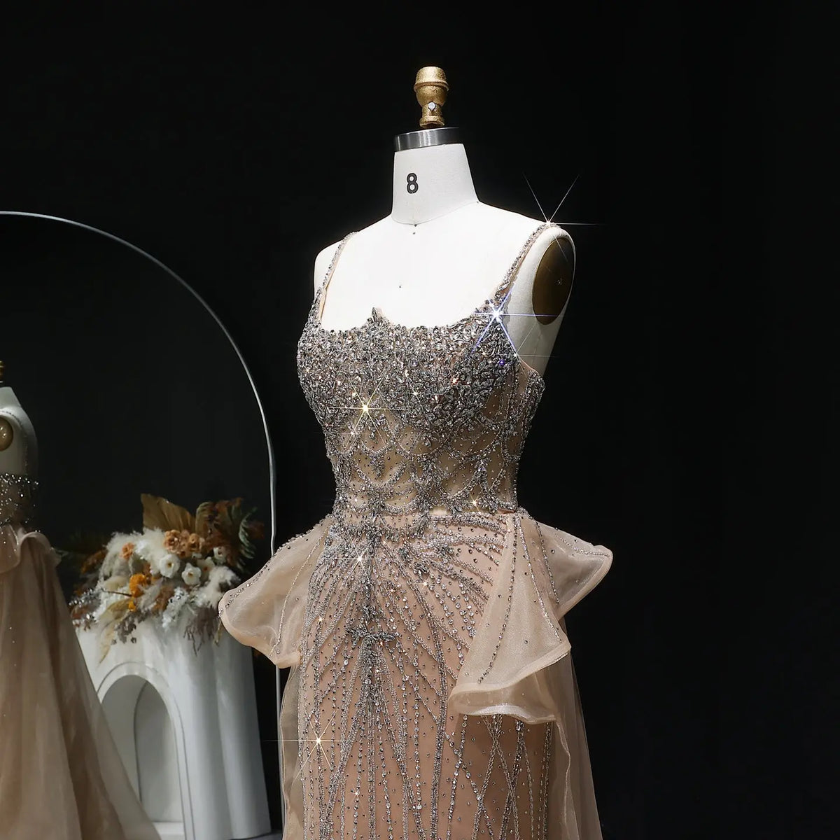 Luxury Champagne Mermaid Evening Dress with Overskirt SS026 