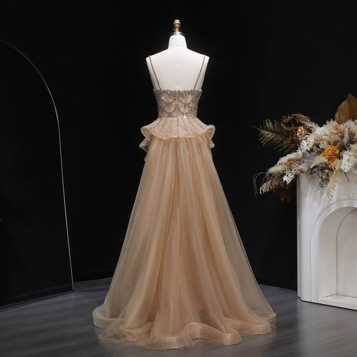 Luxury Champagne Mermaid Evening Dress with Overskirt SS026 