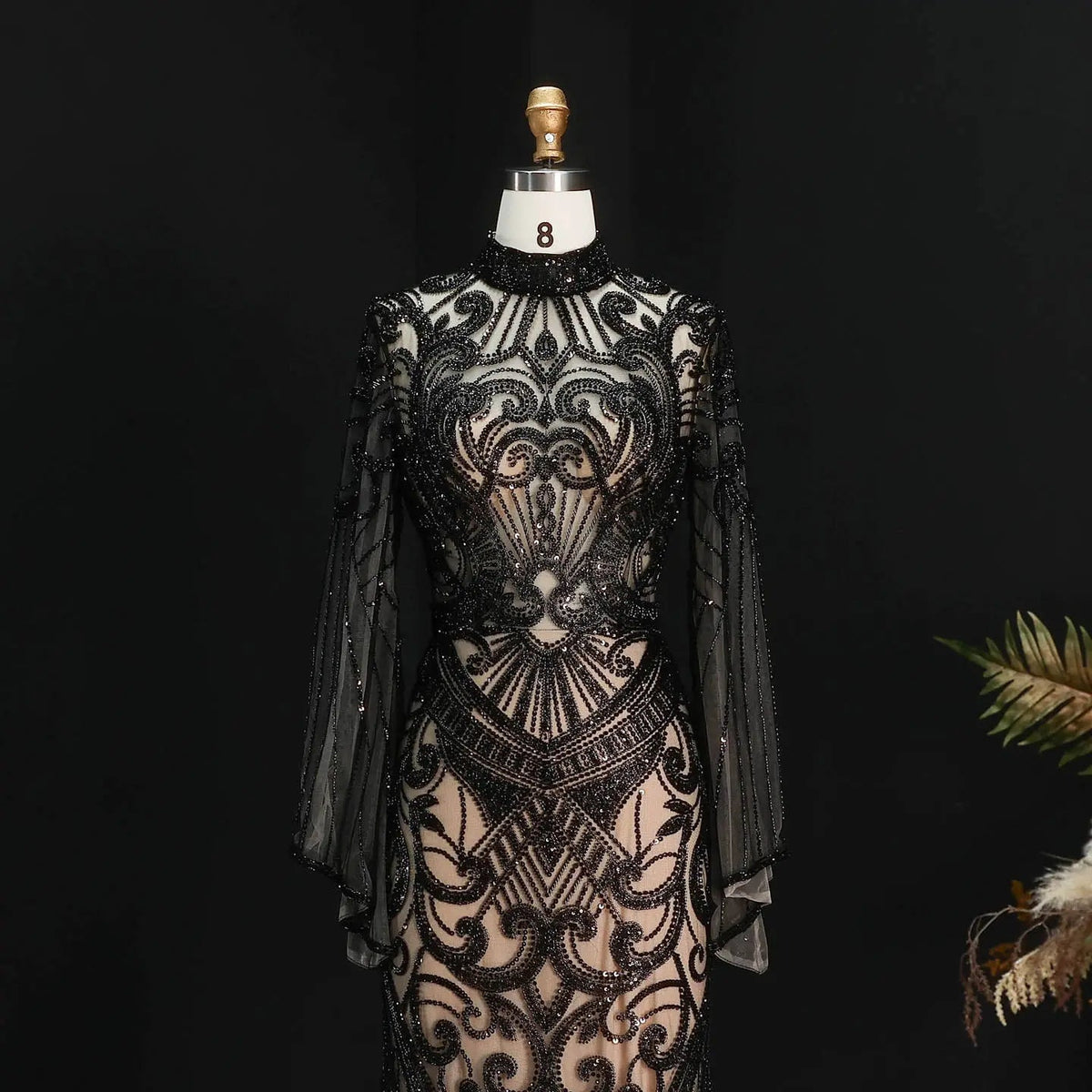 Glamorous Black High Neck Beaded Mermaid Evening Dress SS055 