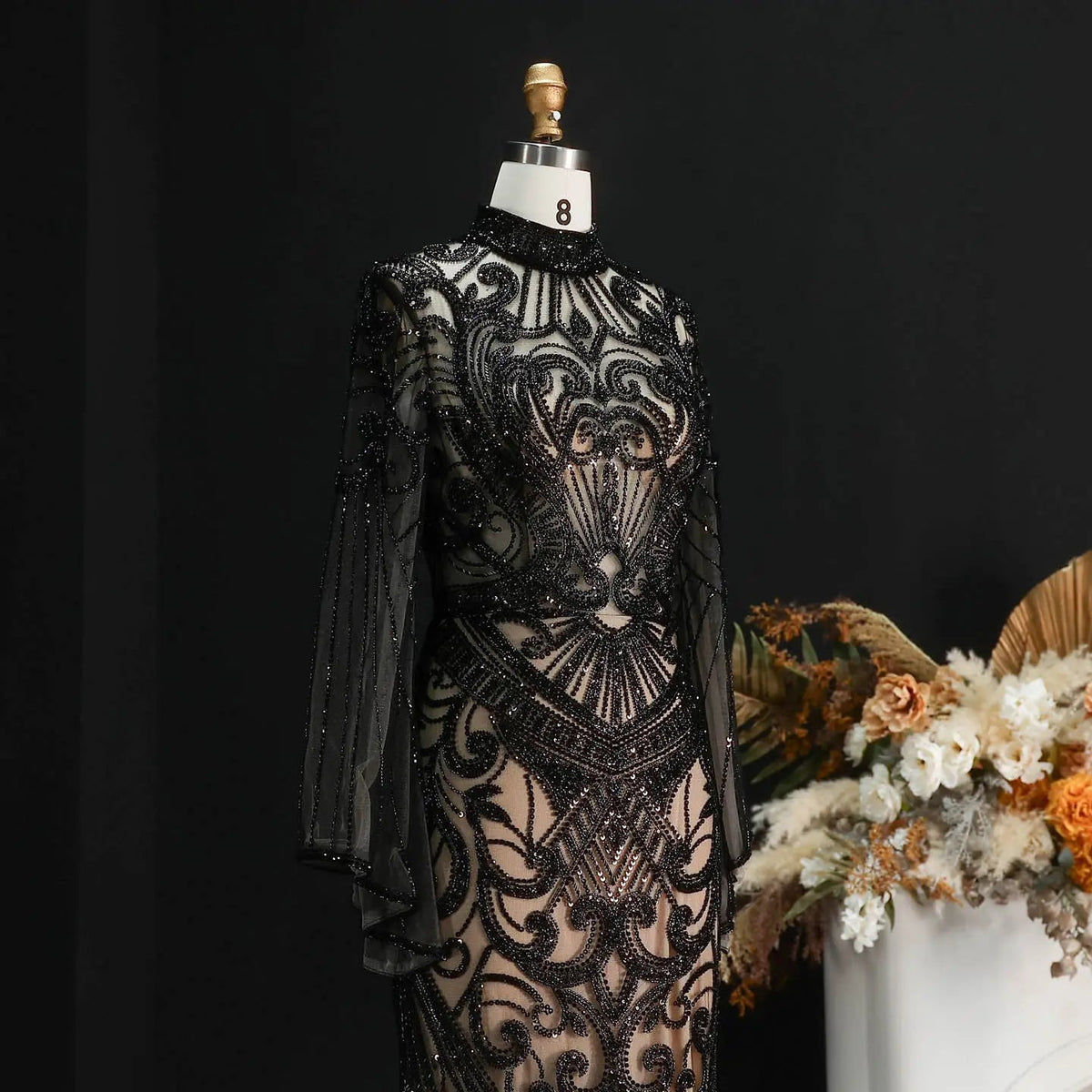 Glamorous Black High Neck Beaded Mermaid Evening Dress SS055 