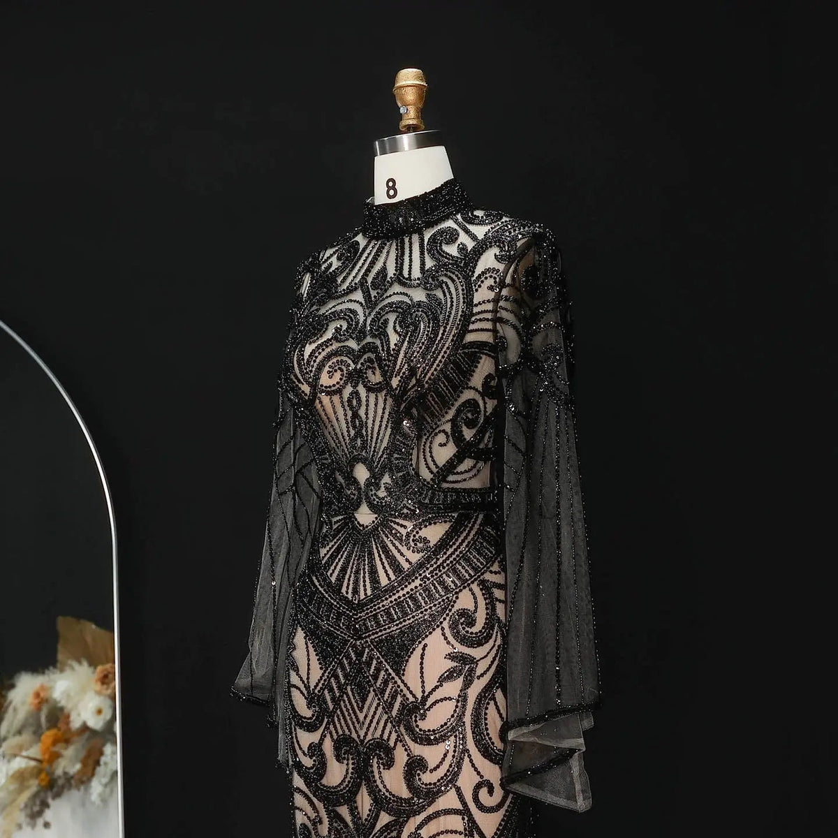 Glamorous Black High Neck Beaded Mermaid Evening Dress SS055 