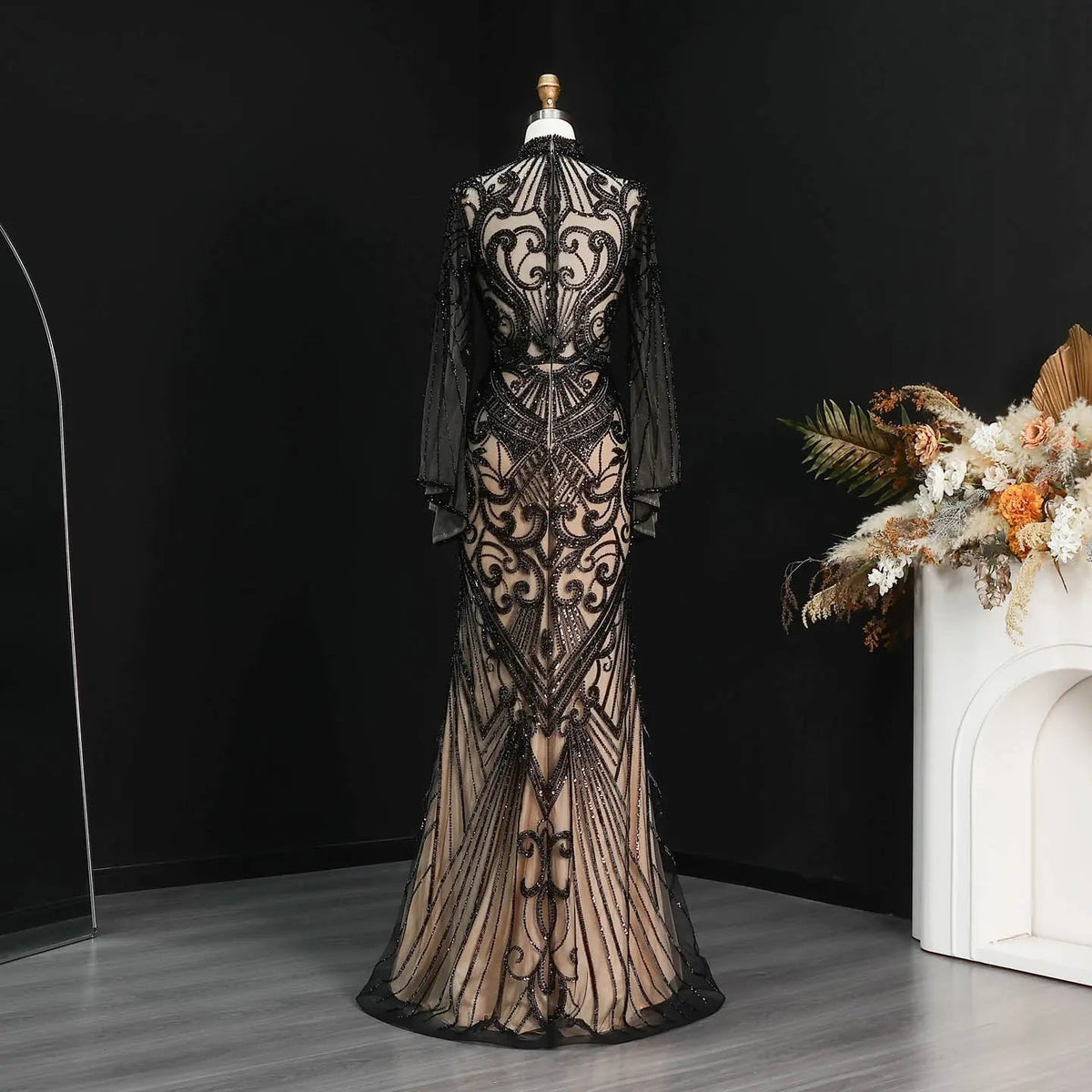 Glamorous Black High Neck Beaded Mermaid Evening Dress SS055 