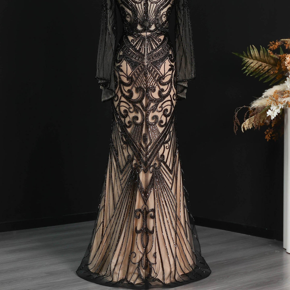 Glamorous Black High Neck Beaded Mermaid Evening Dress SS055 