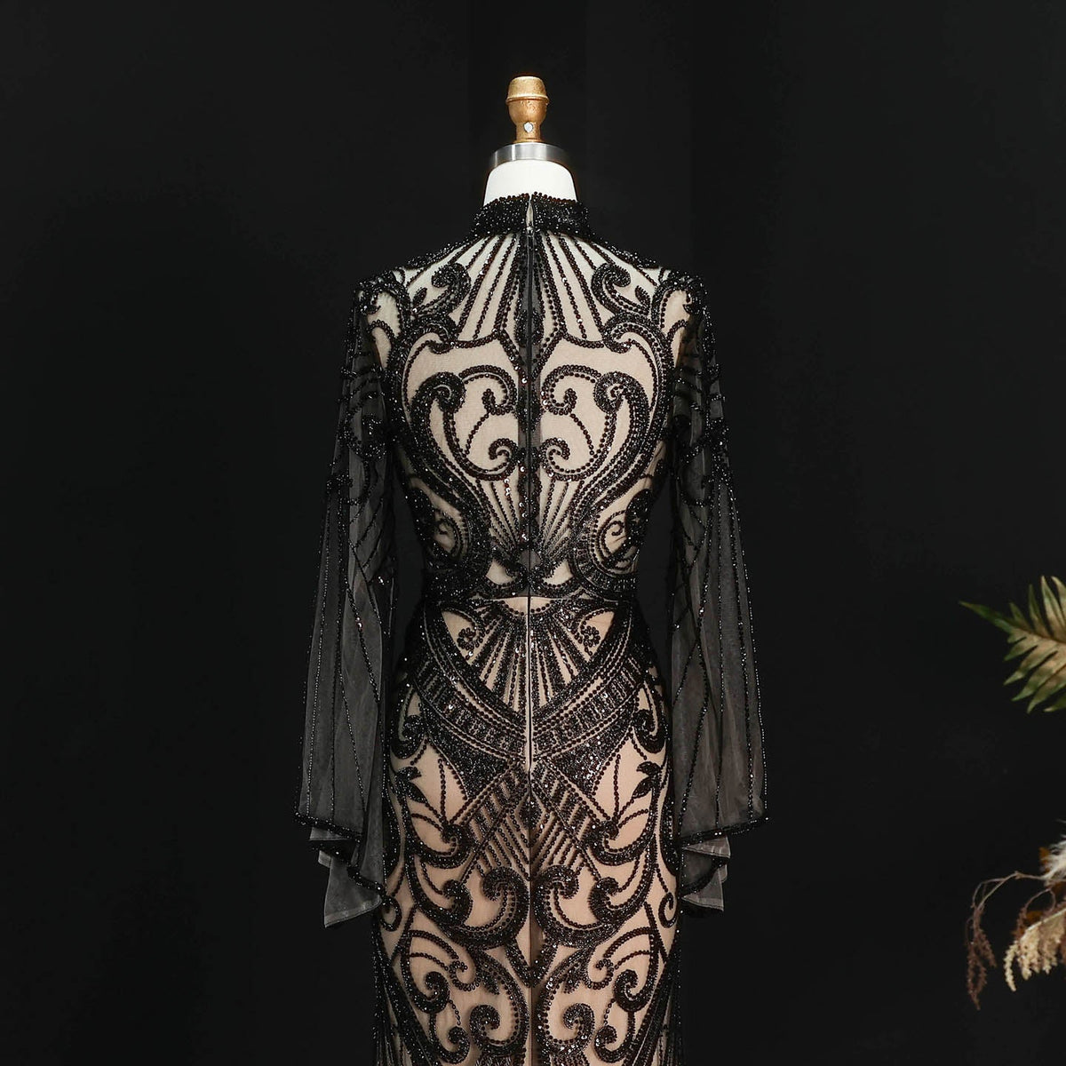 Glamorous Black High Neck Beaded Mermaid Evening Dress SS055 