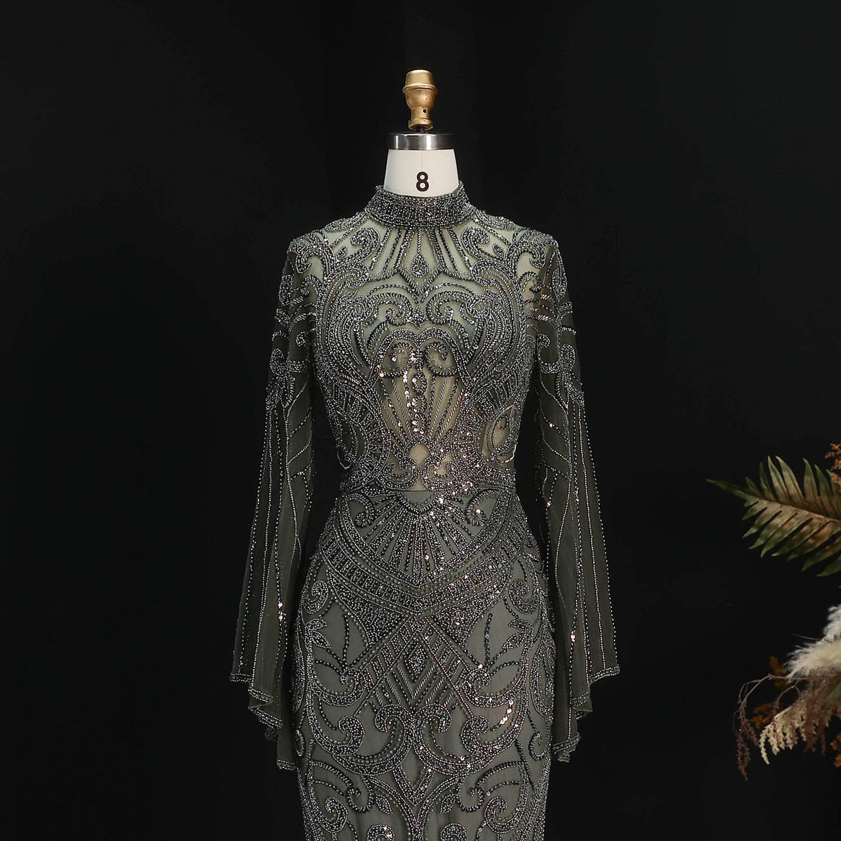 Glamorous Black High Neck Beaded Mermaid Evening Dress SS055 