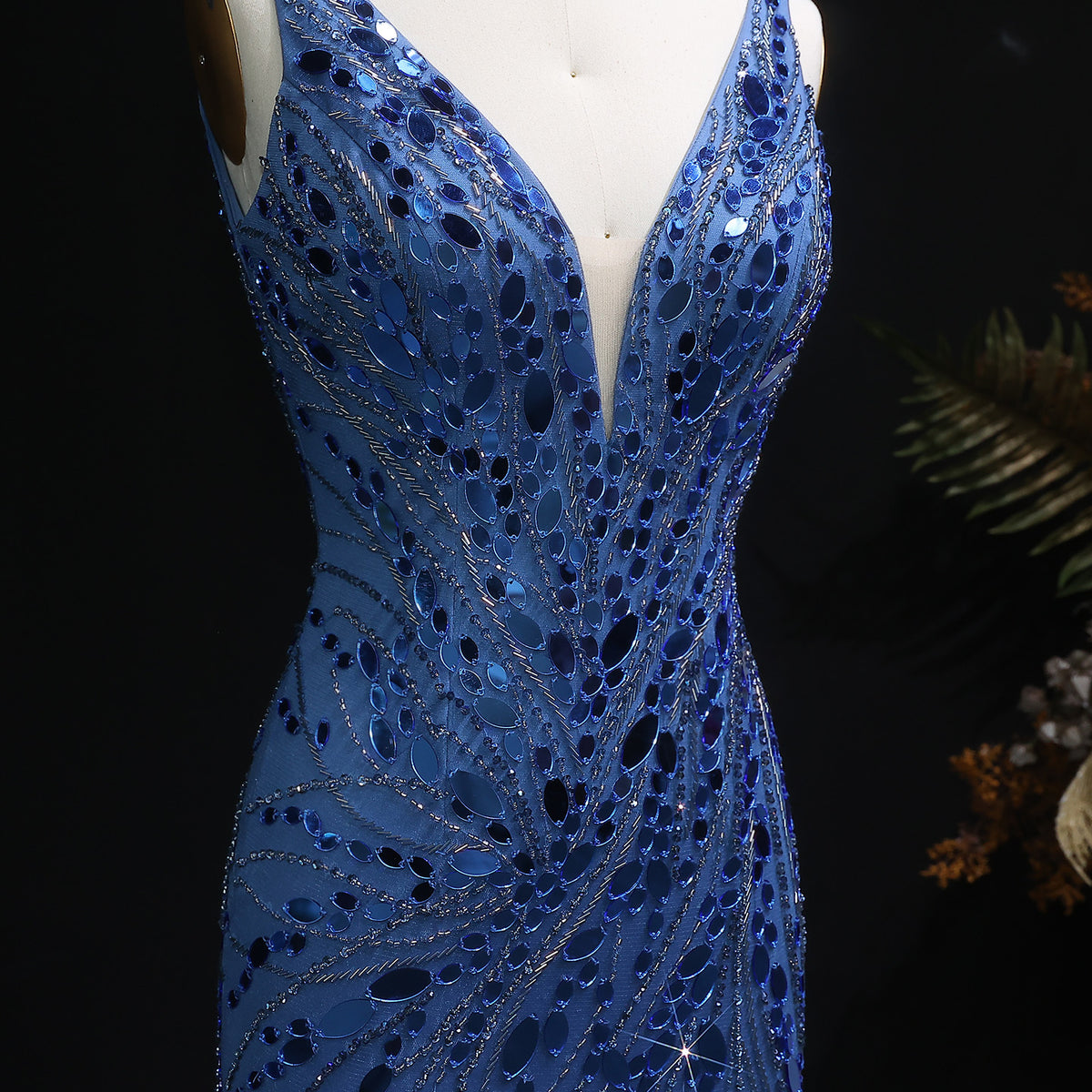 Luxury Pink Feather Beaded Evening Dress with Slit SS066 