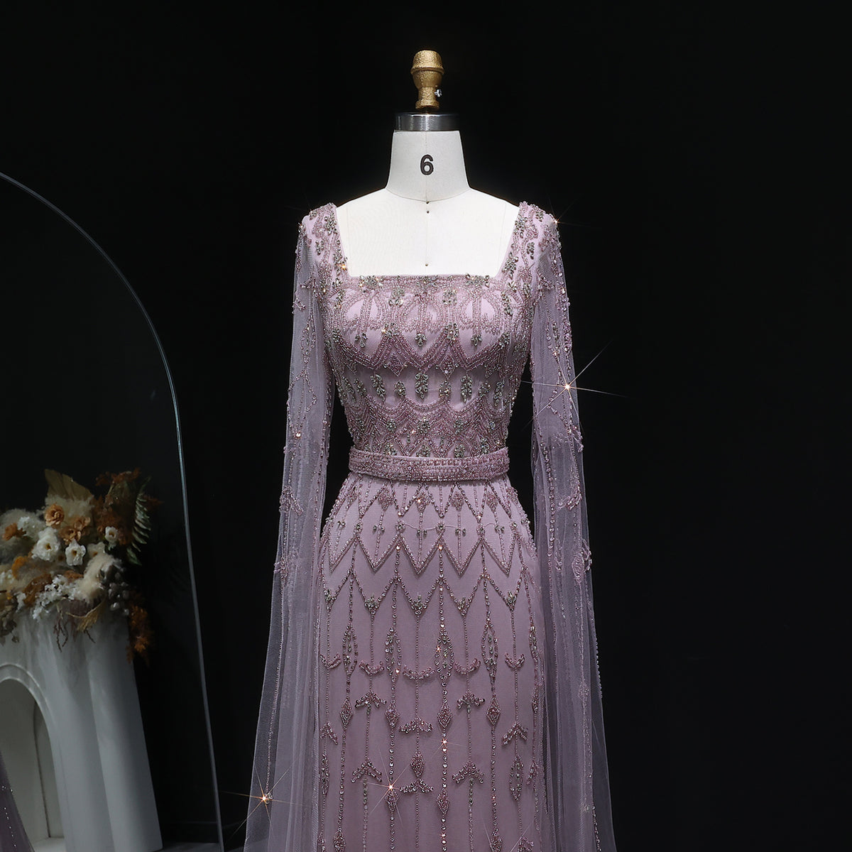 Luxury Beaded Turquoise Evening Dress with Cape Sleeves SS089 