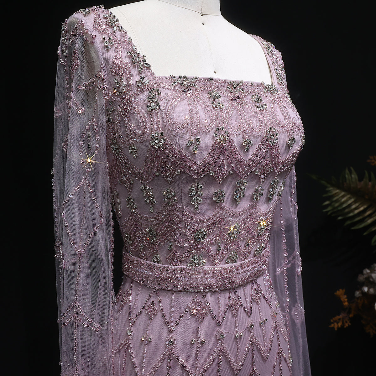 Luxury Beaded Turquoise Evening Dress with Cape Sleeves SS089 