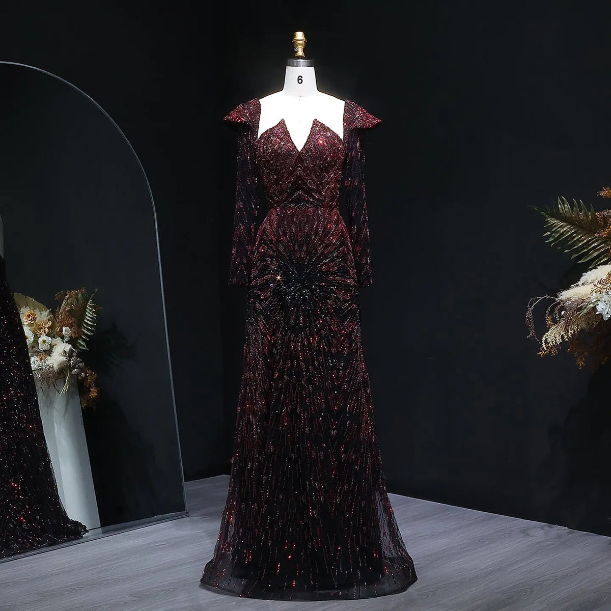 Luxury Burgundy Beaded Long Sleeve Evening Dress SS091 - SHARONSAID Luxury Burgundy Beaded Long Sleeve Evening Dress SS091 - SHARONSAID