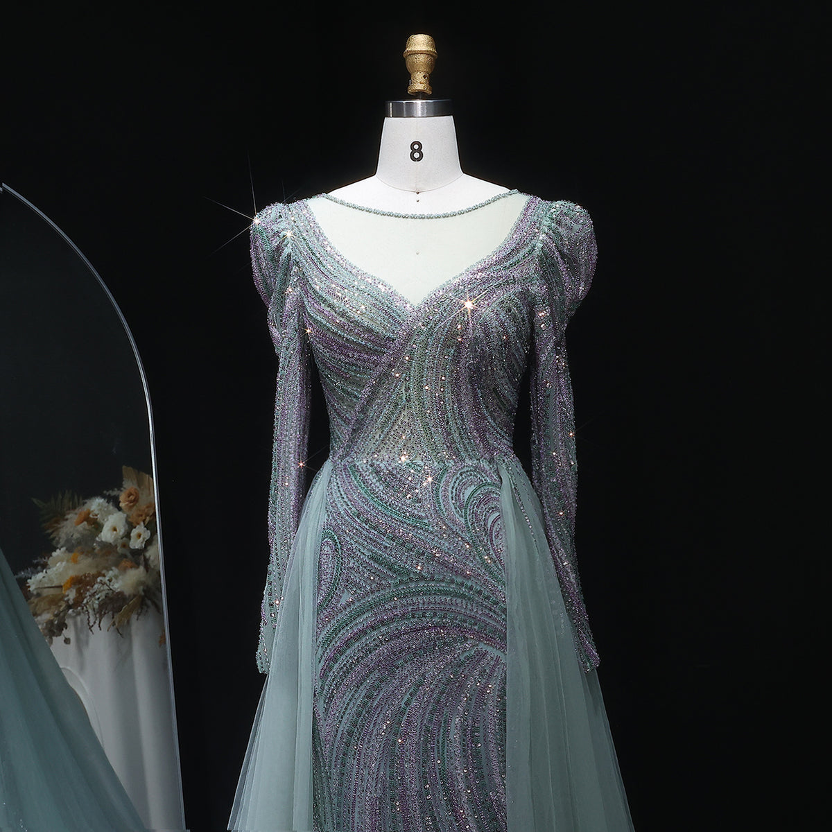 Luxury Crystal Beaded Blue Evening Dress with Overskirt SS100 