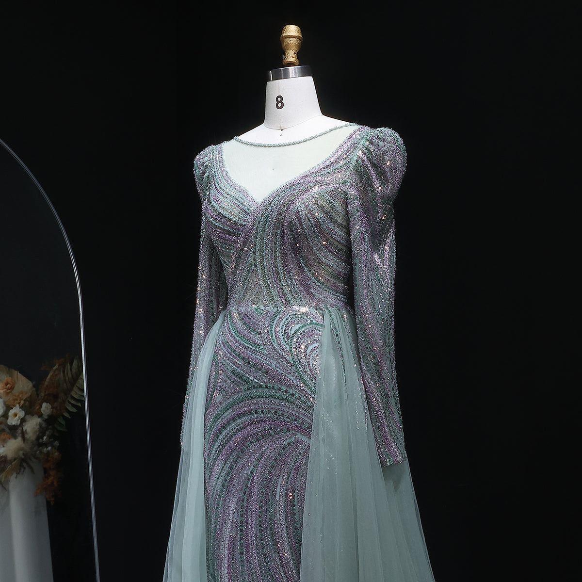 Luxury Crystal Beaded Blue Evening Dress with Overskirt SS100 