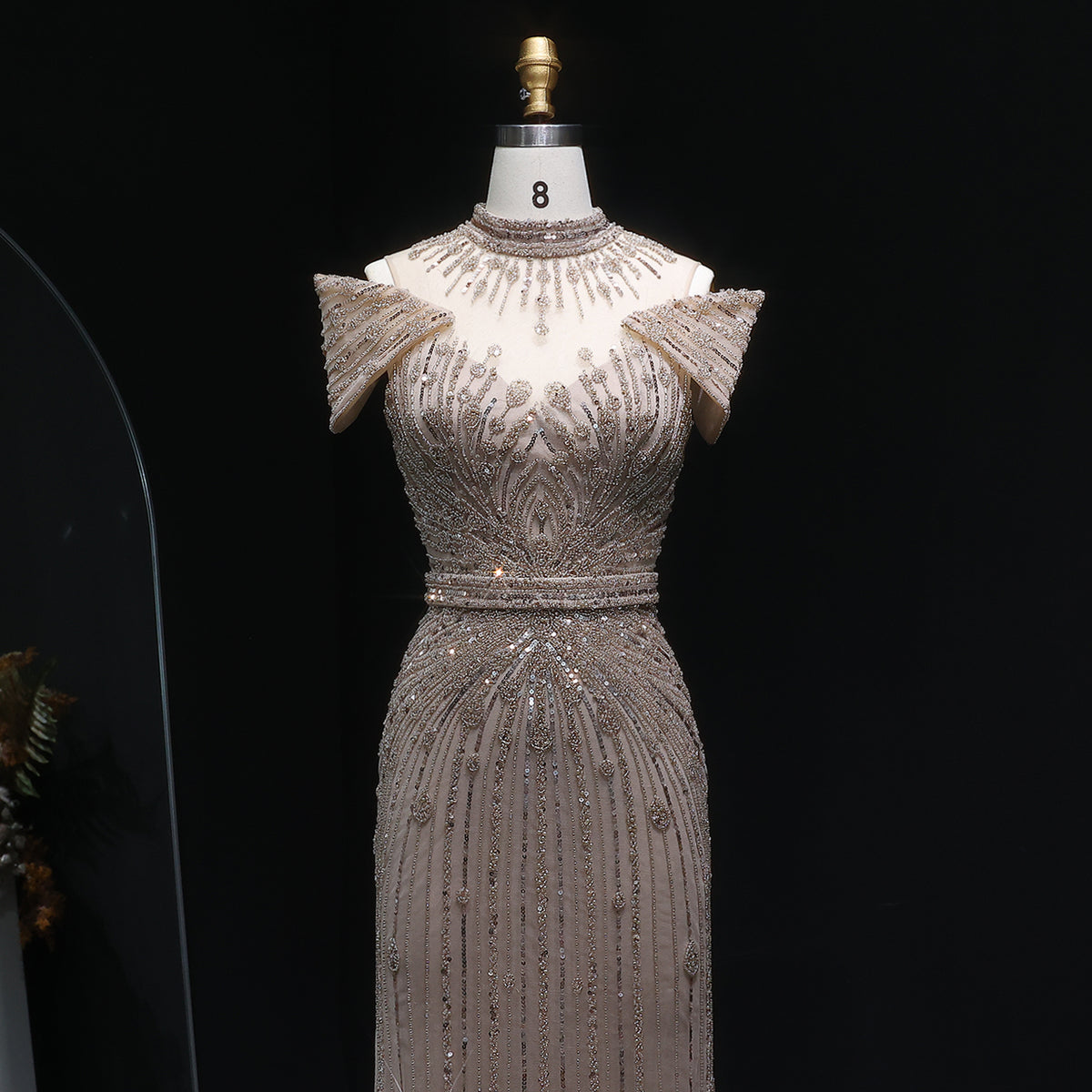 Luxury Off Shoulder Wine Red Beaded Evening Dress SS109 