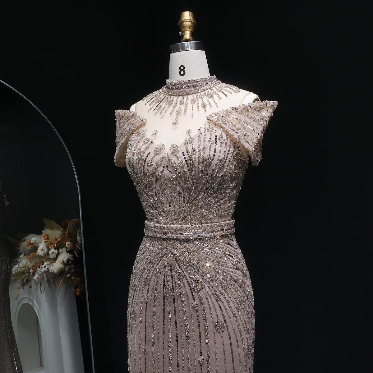 Luxury Off Shoulder Wine Red Beaded Evening Dress SS109 