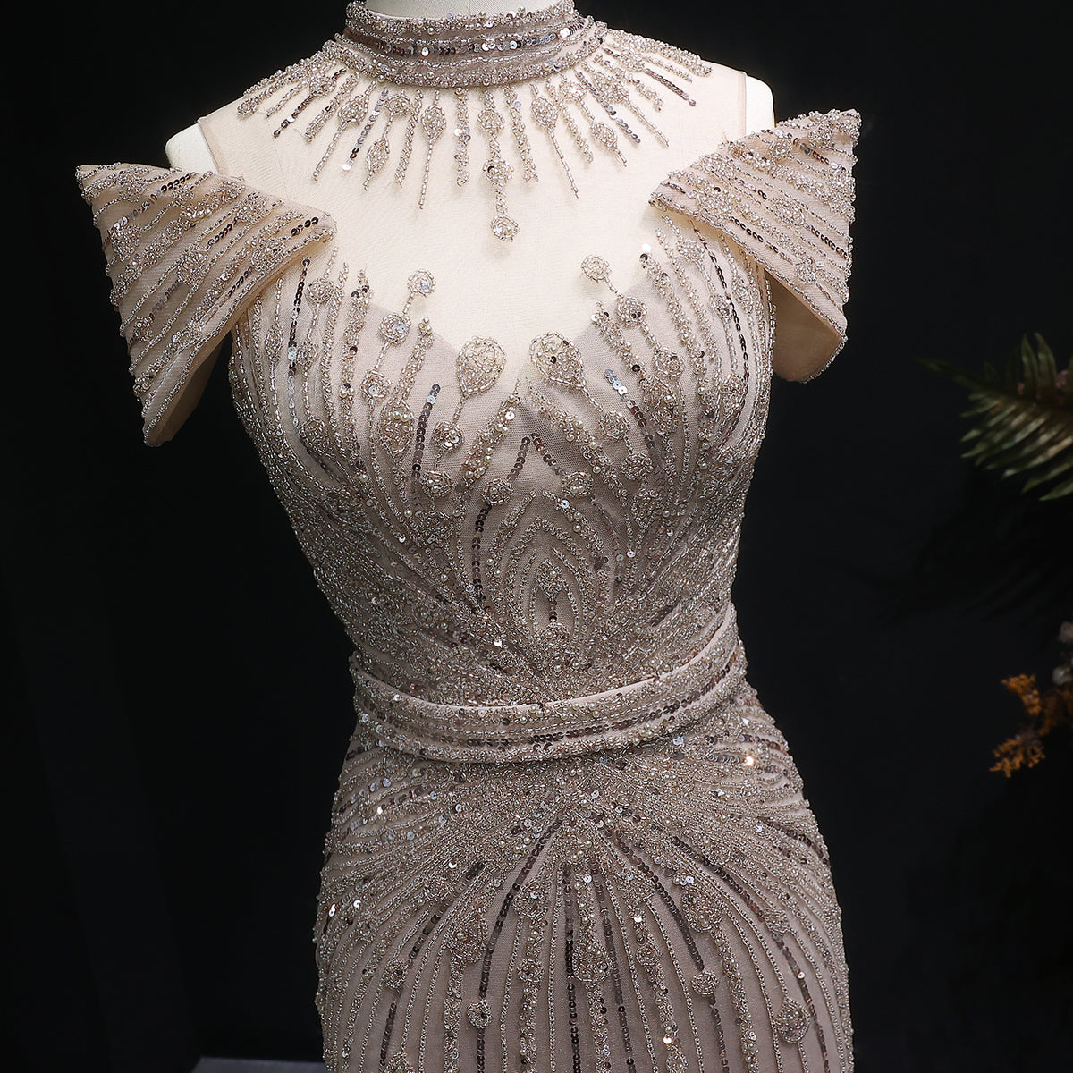 Luxury Off Shoulder Wine Red Beaded Evening Dress SS109 