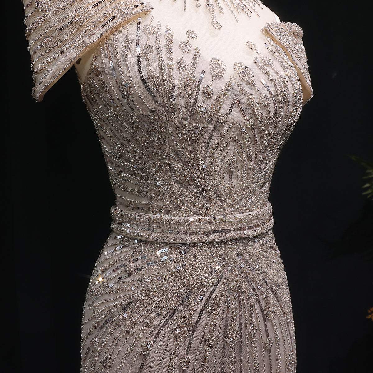 Luxury Off Shoulder Wine Red Beaded Evening Dress SS109 