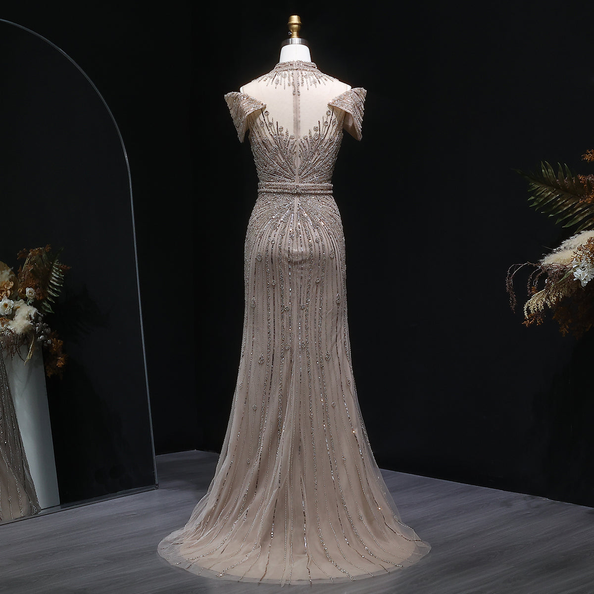 Luxury Off Shoulder Wine Red Beaded Evening Dress SS109 