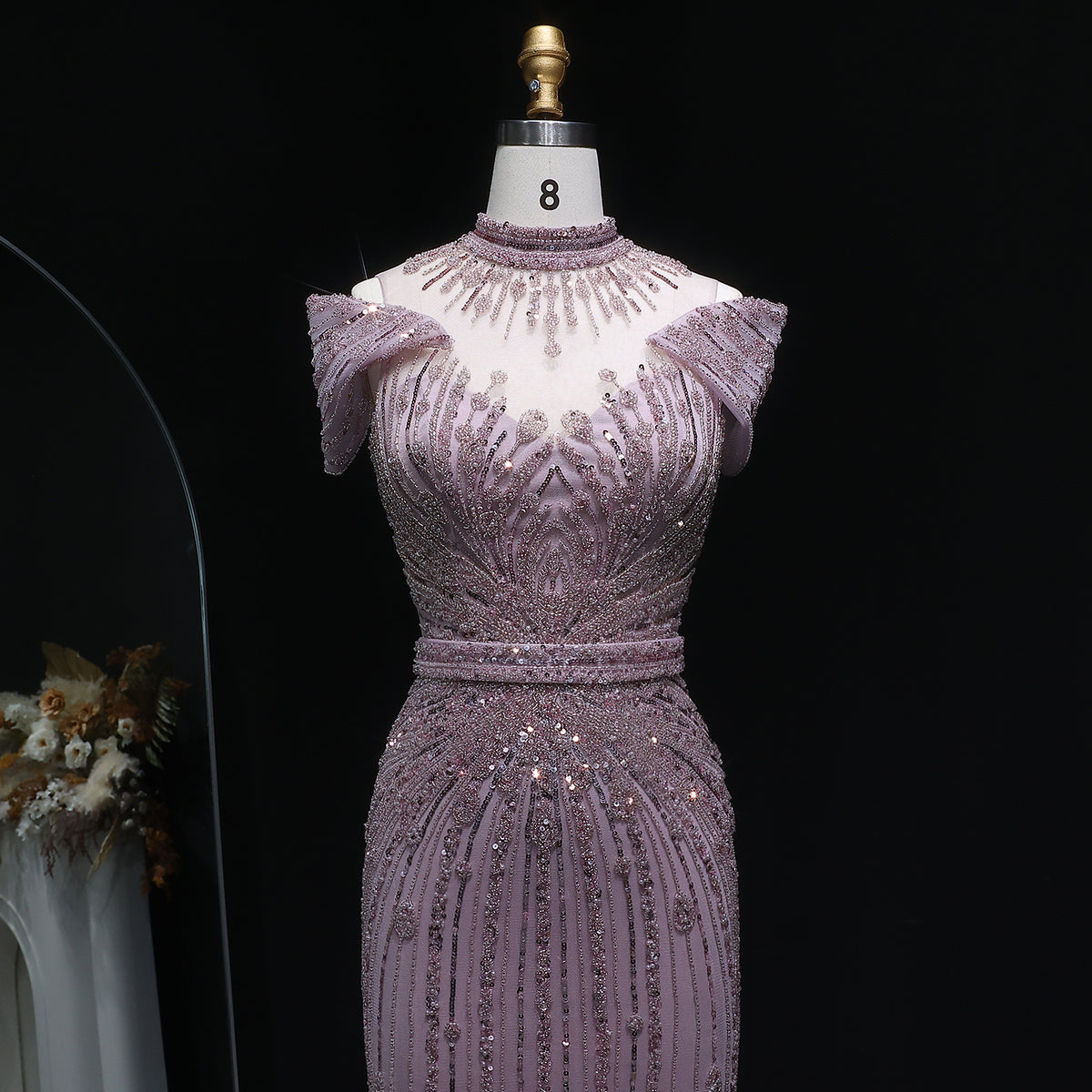 Luxury Off Shoulder Wine Red Beaded Evening Dress SS109 