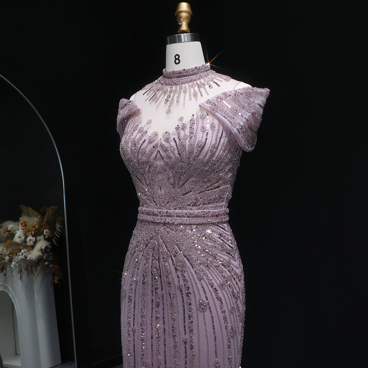 Luxury Off Shoulder Wine Red Beaded Evening Dress SS109 