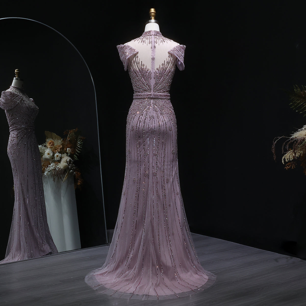 Luxury Off Shoulder Wine Red Beaded Evening Dress SS109 