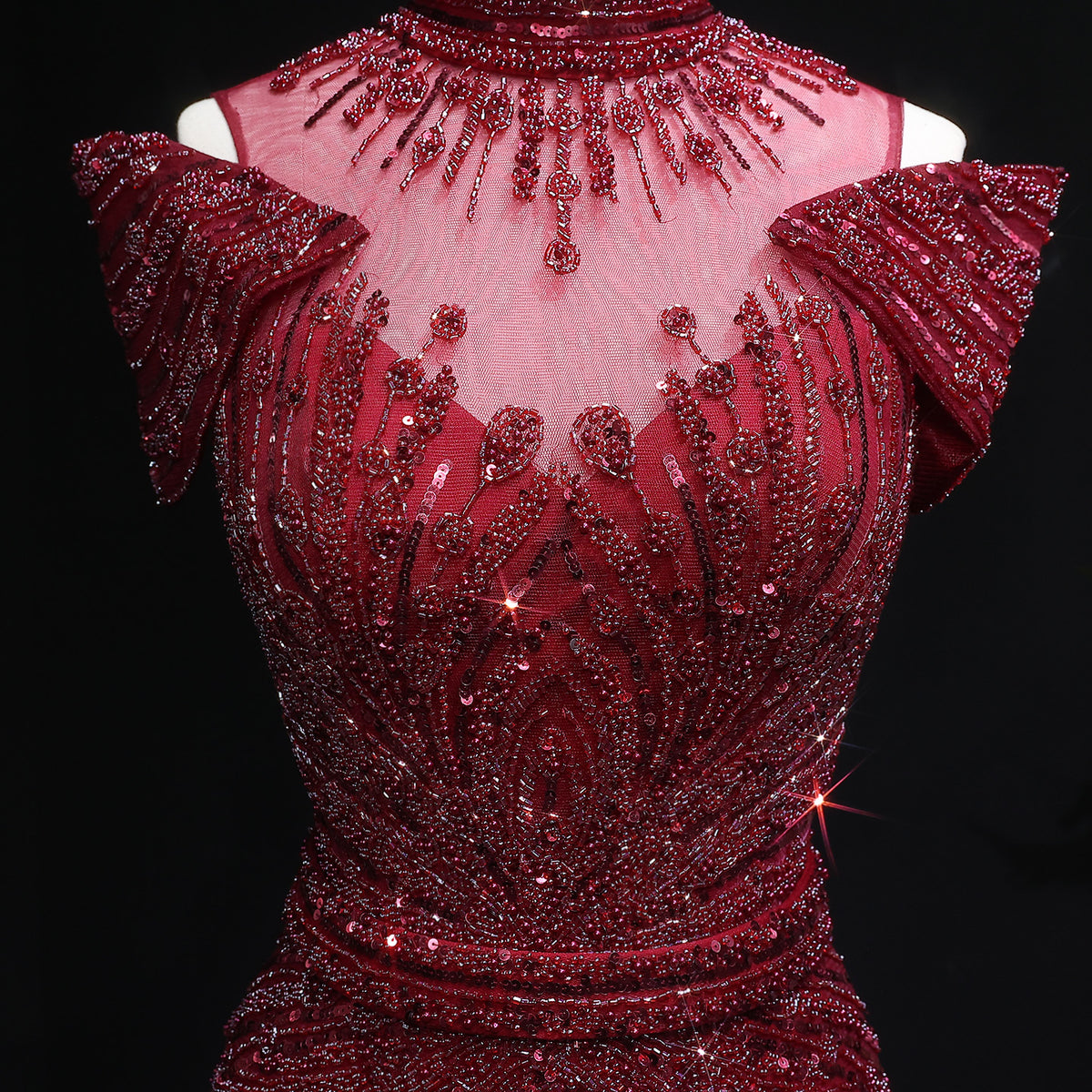 Luxury Off Shoulder Wine Red Beaded Evening Dress SS109 